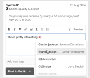 image showing usernames when using @mentions